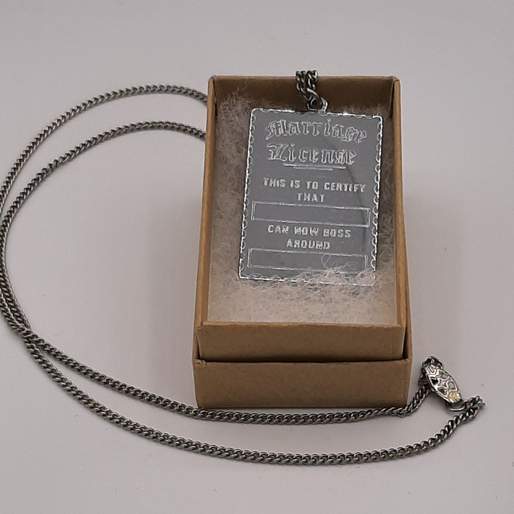 Vintage 1970's Marriage License Necklace Silver Tone Made in Japan 14" Long NOS
